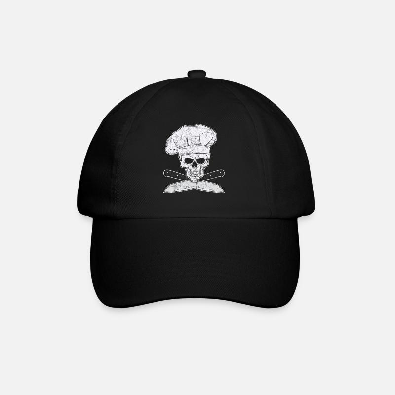 Grillen Chefkoch Koch Totenkopf Messer Geschenk - Baseballkappe - Schwarz/Schwarz