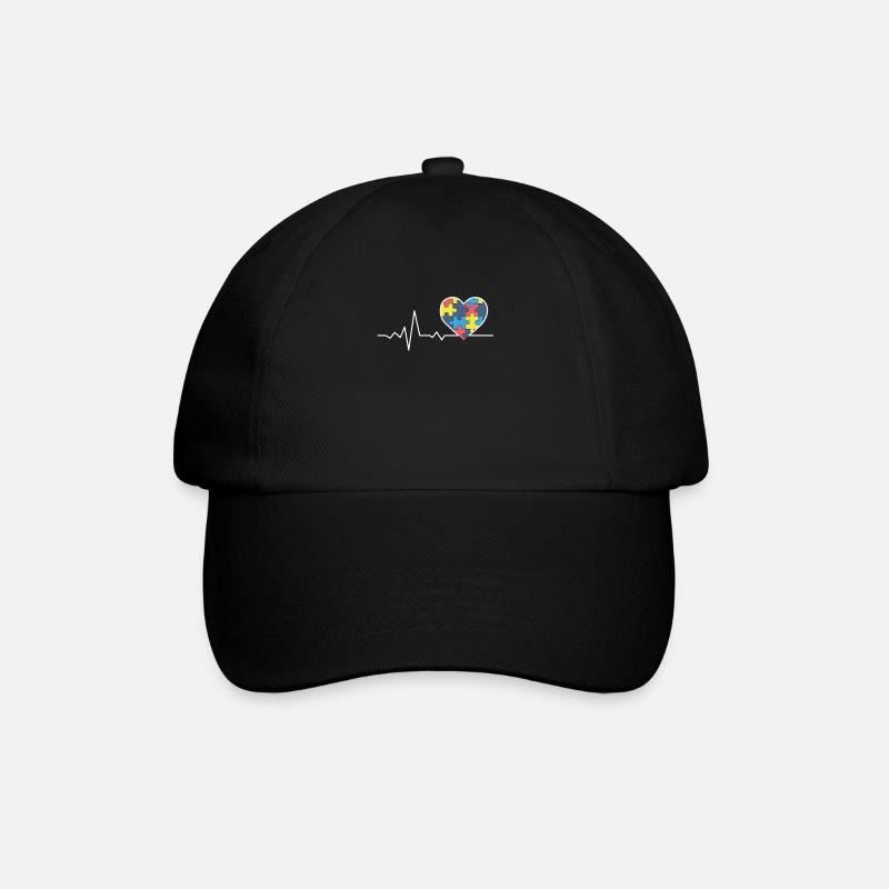 Autism Awareness Gift Autism Puzzle Heartbeat Gift - Baseball Cap - black/black