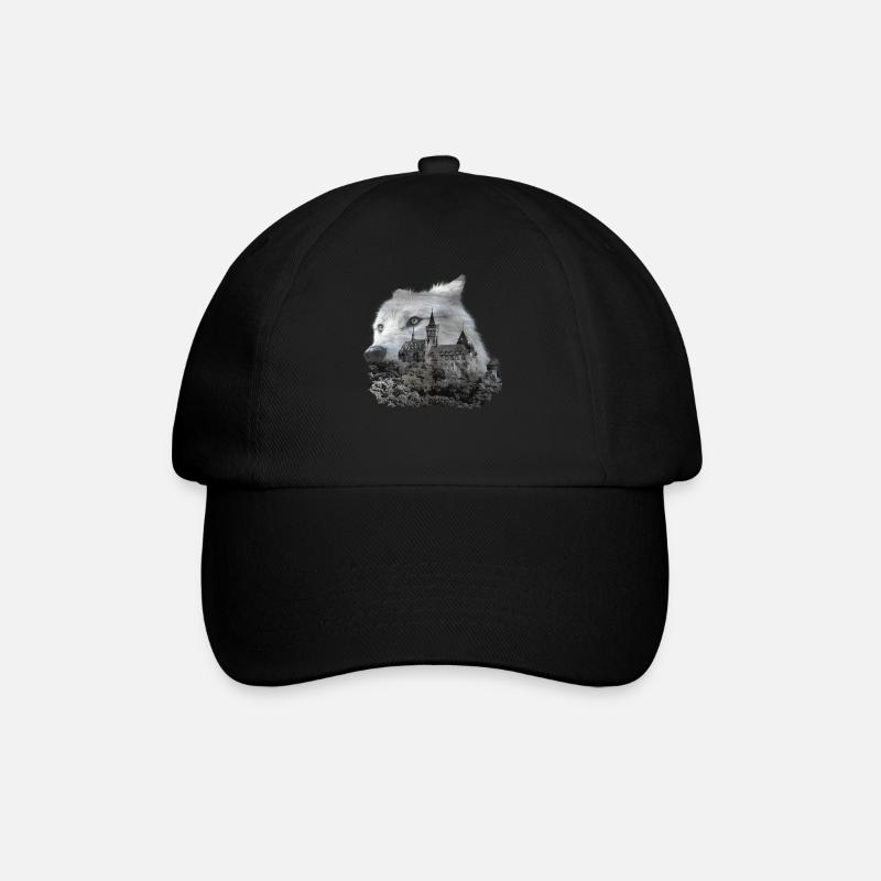 Wolf, Wolfskopf und der Harz - Baseballkappe - Schwarz/Schwarz