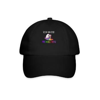 Ich Hasse Menschen Einhorn Kotzen Regenbogen Bunt - Baseballkappe - Schwarz/Schwarz - Vorne