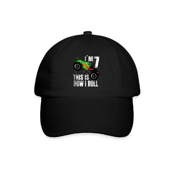 Geburtstag Junge 7 Jahre Monster Truck Geschenk - Baseballkappe - Schwarz/Schwarz - Vorne