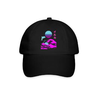 Retro Aesthetic Iruka Japanese Font Vaporwave - Baseball Cap - black/black - Front