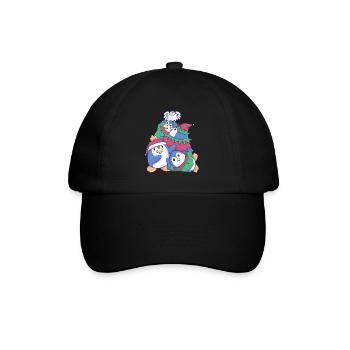 Sapin de Noël de la famille des pingouins de Noël - Casquette classique - noir/noir - Devant