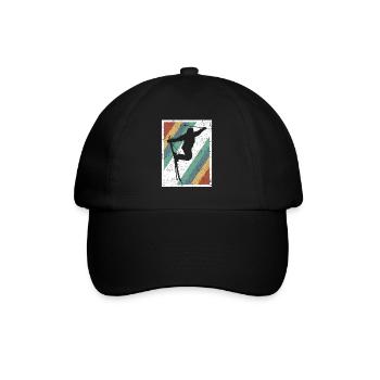 Skier Freestyle Retro Grafik Geschenk - Baseballkappe - Schwarz/Schwarz - Vorne