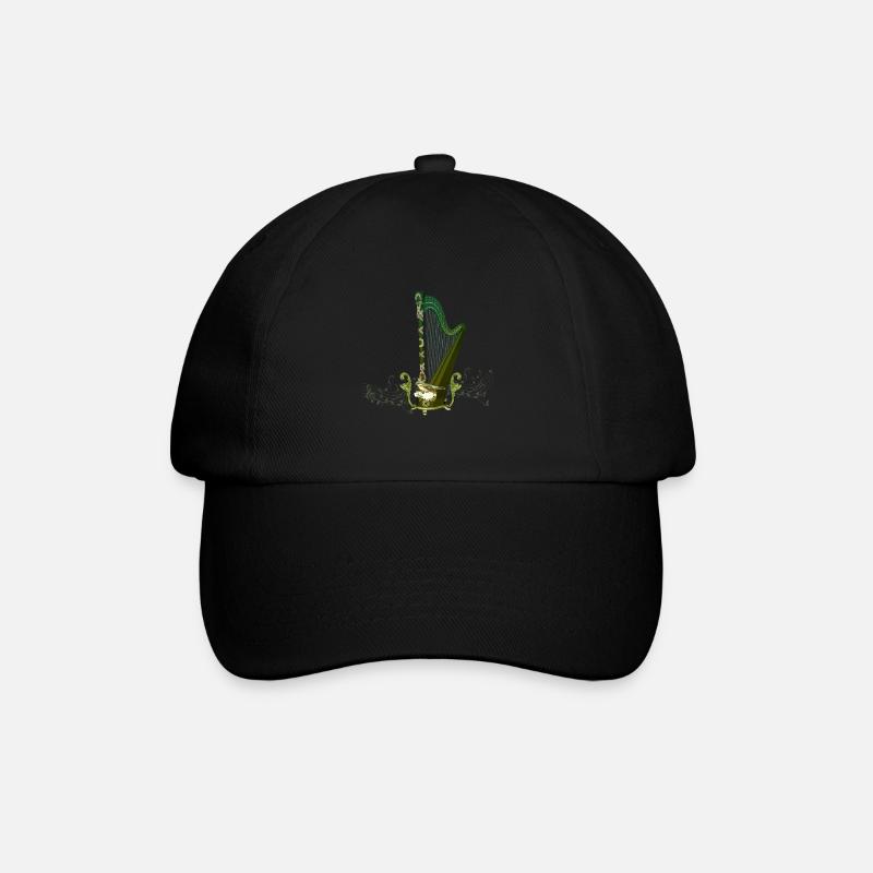 Keltische Harfe mit keltischem Knoten und Blumen mit Vogel - Baseballkappe - Schwarz/Schwarz