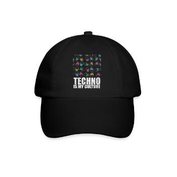 Techno Is My Culture Skull Design Geschenk - Baseballkappe - Schwarz/Schwarz - Vorne
