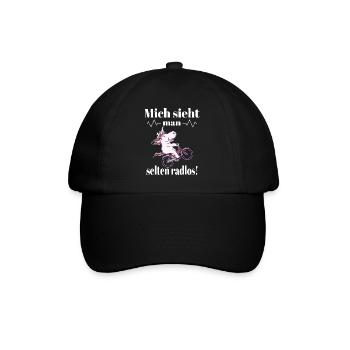 Einhorn auf einem Fahrrad mit einem Spruch - Baseballkappe - Schwarz/Schwarz - Vorne
