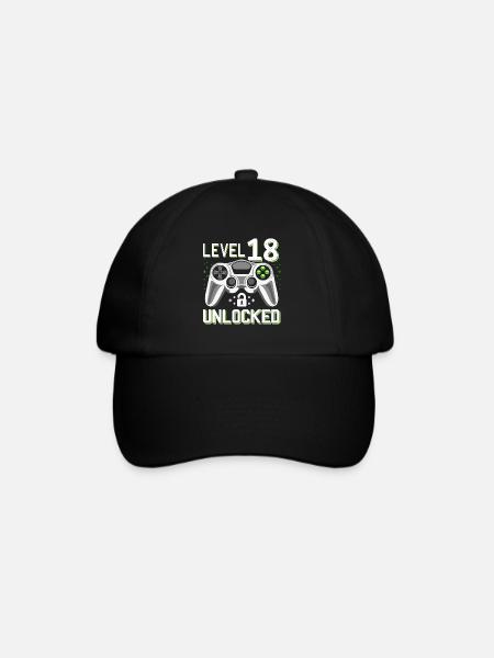 18. Geburtstag Level 18 Gamer Geschenk - Baseballkappe - Schwarz/Schwarz