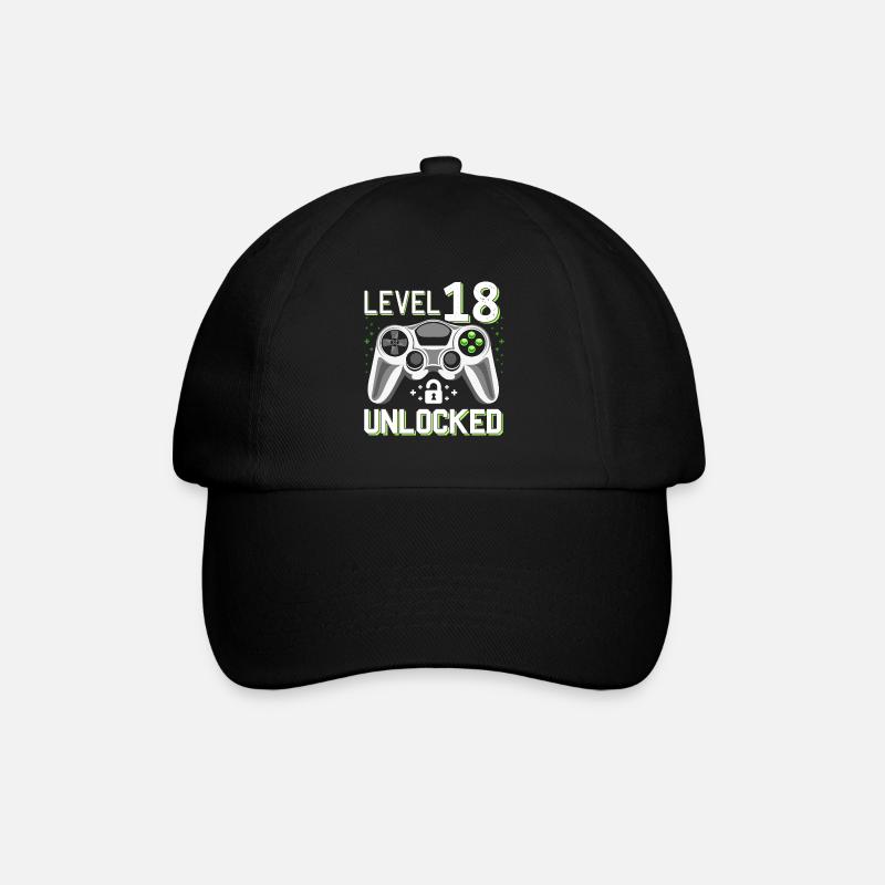 18. Geburtstag Level 18 Gamer Geschenk - Baseballkappe - Schwarz/Schwarz