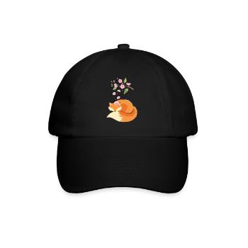 Japanese Cherry Blossom Flower Vintage Fox - Baseballkappe - Schwarz/Schwarz - Vorne