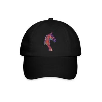 Mädchen Pferd Pferdemotiv Tiermotiv Tiergesicht - Baseballkappe - Schwarz/Schwarz - Vorne