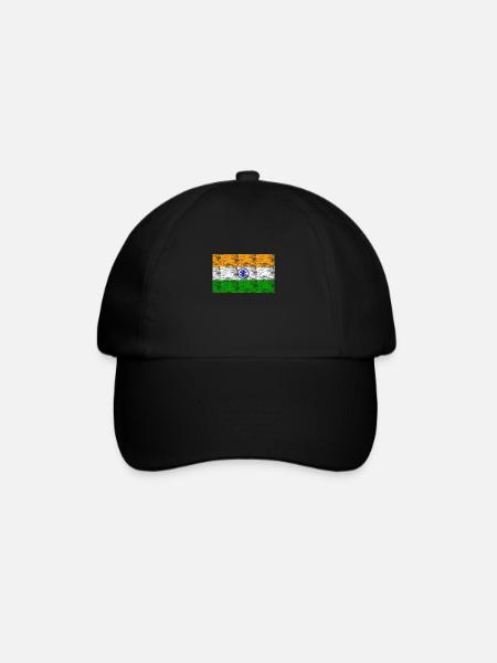 Indien Flagge Vintage - Baseballkappe - Schwarz/Schwarz