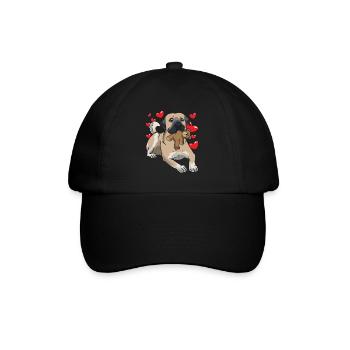 Kangal Hund mit Stofftier und vielen Herzen - Baseballkappe - Schwarz/Schwarz - Vorne