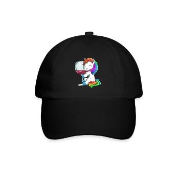 Lustige Wein Einhorn Trinken - Baseballkappe - Schwarz/Schwarz - Vorne