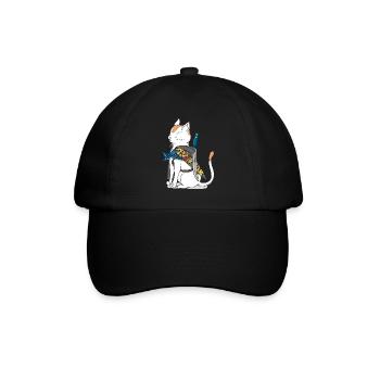 Samurai cat with katana sword in Japan style - Baseball Cap - black/black - Front