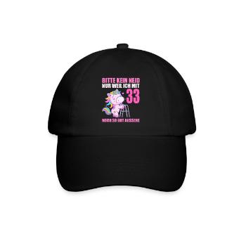 Bitte kein Neid 33 Jahre Einhorn 33. Geburtstag - Baseballkappe - Schwarz/Schwarz - Vorne