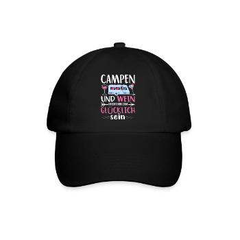 Camping Spruch Damen Wein Weinliebe Natur Zelten - Baseballkappe - Schwarz/Schwarz - Vorne