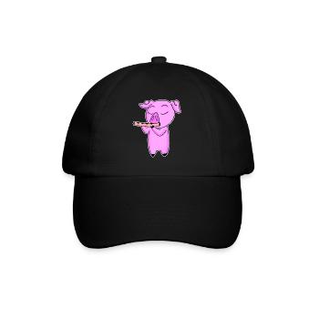 Pig plays flute - Baseball Cap - black/black - Front