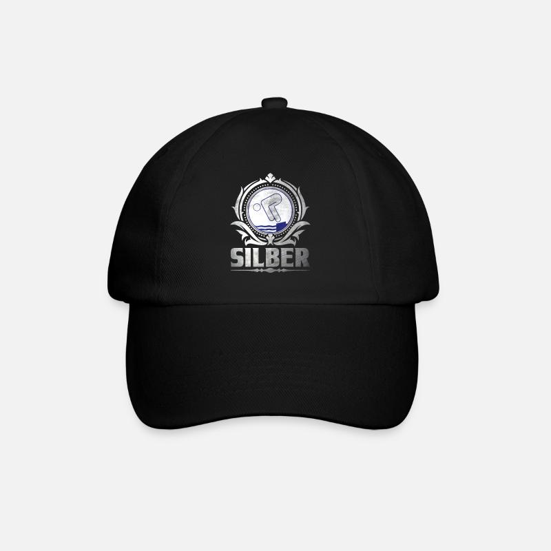 Silber Schwimmprüfung Schwimmer Geschenk - Baseballkappe - Schwarz/Schwarz