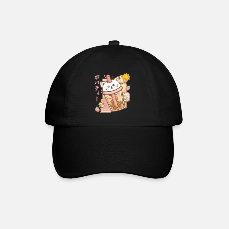 Boba Tea Katze Bubble Tea Anime Kawaii - Baseballkappe - Schwarz/Schwarz