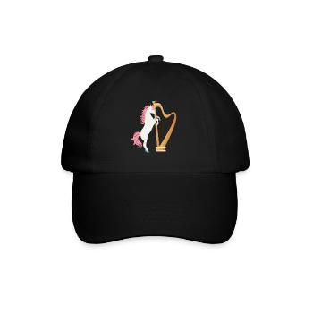Harp with unicorn music instrument - Baseball Cap - black/black - Front