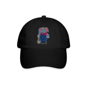 Elephant as farmer with shovel - Baseball Cap - black/black - Front