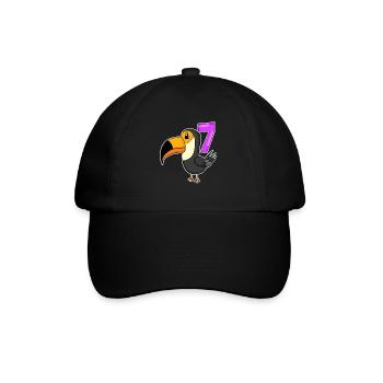 7 Jahre alt - 7. Geburtstag - Tukan Vogel Motiv - Baseballkappe - Schwarz/Schwarz - Vorne