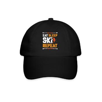 Eat Sleep Ski Repeat - Baseballkappe - Schwarz/Schwarz - Vorne