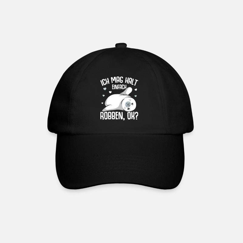 Robbe Ich mag halt Robben Seehund Seelöwe - Baseballkappe - Schwarz/Schwarz