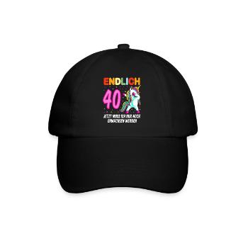 40. Geburtstag Einhorn 40 Jahre 40. Jubiläum Fun - Baseballkappe - Schwarz/Schwarz - Vorne