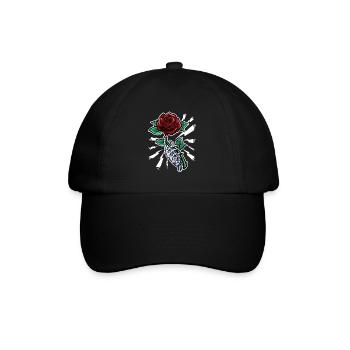 Tattoo Skeleton Hand Red Rose Flower - Baseball Cap - black/black - Front