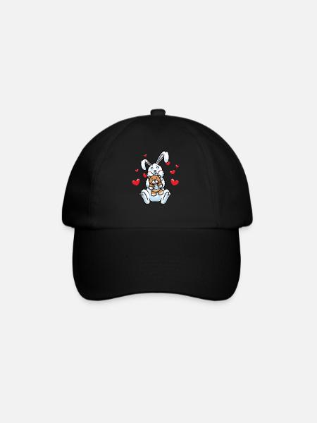 Kawaii Rabbit Cuddly Toy Hearts Carnickel Rabbit - Baseball Cap - black/black
