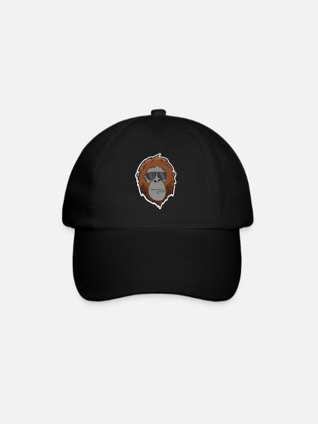 Orang-Utan - Kopf mit Sonnenbrille - Baseballkappe - Schwarz/Schwarz