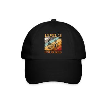 13.Geburtstag Jungen Video Gamer Level 13 Unlocked - Baseballkappe - Schwarz/Schwarz - Vorne