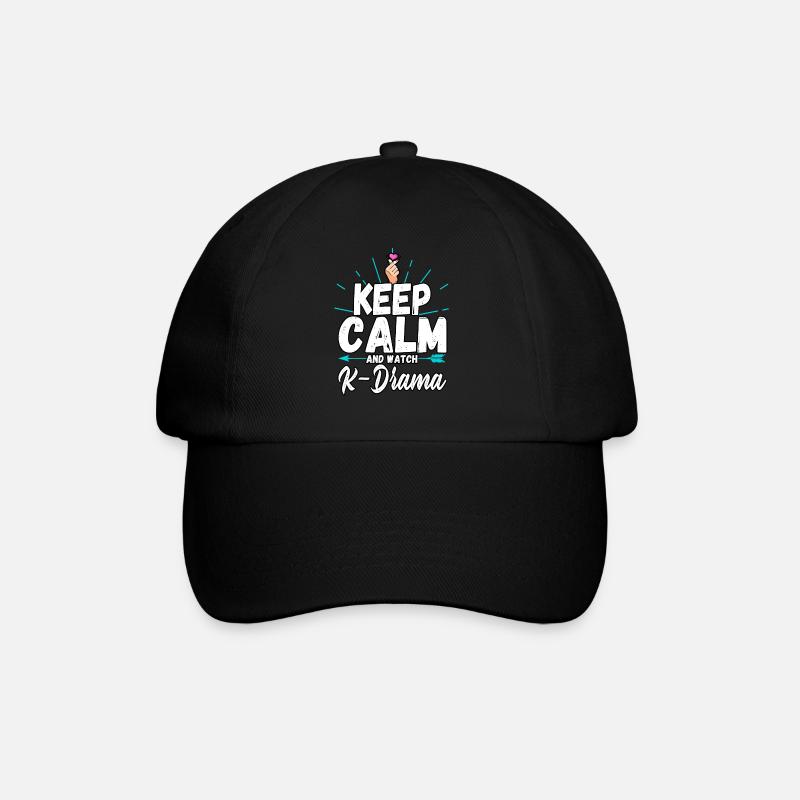 Funny Keep Calm And Watch K-drama Finger Heart - Baseballkappe - Schwarz/Schwarz