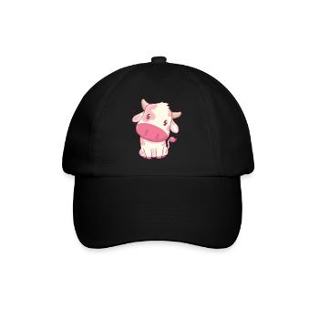 Kuh Erdbeerkuh Kawaii - Baseballkappe - Schwarz/Schwarz - Vorne
