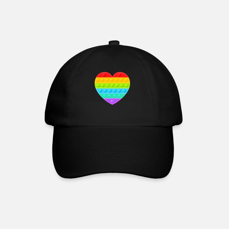 Pop It Popit Herz Bunt Regenbogen - Baseballkappe - Schwarz/Schwarz