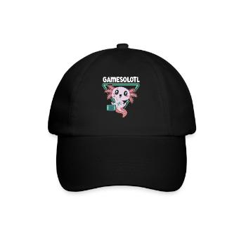 Gamesolotl Videospiel Axolotl Wassertier Gamer - Baseballkappe - Schwarz/Schwarz - Vorne