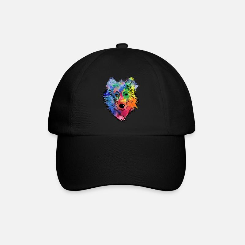 Visage de loup Aquarelle colorée Tête de loup - Casquette classique - noir/noir