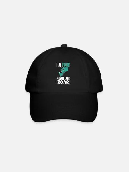 I Am Four Hear Me Roar 4. Geburtstag - Baseballkappe - Schwarz/Schwarz