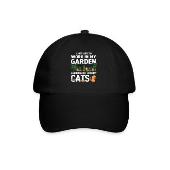 Arbeite in meinem Garten und hänge mit meinen Katzen zusammen - Baseballkappe - Schwarz/Schwarz - Vorne
