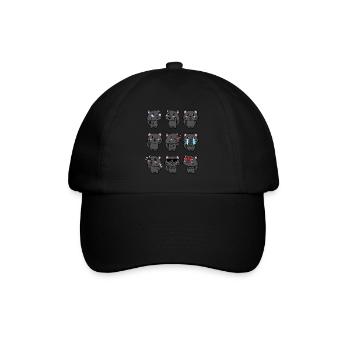 Schwarze Katze Kawaii Emoticons Aestheti - Baseballkappe - Schwarz/Schwarz - Vorne