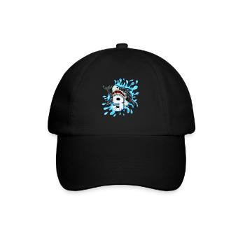 Geburtstagsgeschenk zum 9. Geburtstag Kinder Hai - Baseballkappe - Schwarz/Schwarz - Vorne