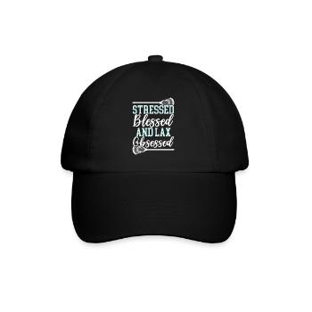 Gestresster, gesegneter und laxer besessener Lacrosse-Liebhaber - Baseballkappe - Schwarz/Schwarz - Vorne