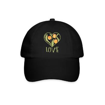 Florale Liebe - Baseballkappe - Schwarz/Schwarz - Vorne