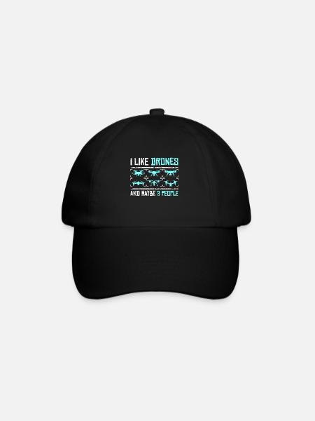 I like drones and maybe 3 people - Baseballkappe - Schwarz/Schwarz