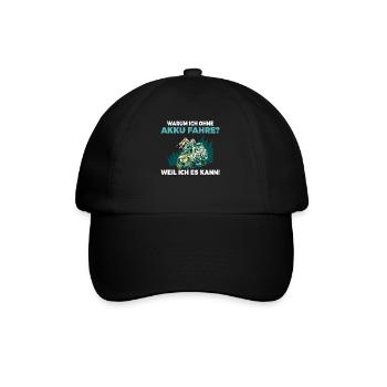 Warum ich ohne Akku fahre Anti E-Auto - Baseballkappe - Schwarz/Schwarz - Vorne