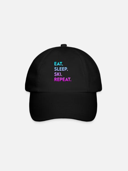 eat sleep ski repeat - Baseballkappe - Schwarz/Schwarz