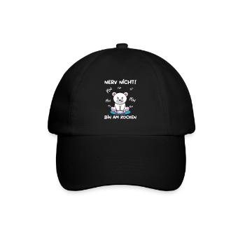 Bin am Zocken Gaming Eisbär - Baseballkappe - Schwarz/Schwarz - Vorne