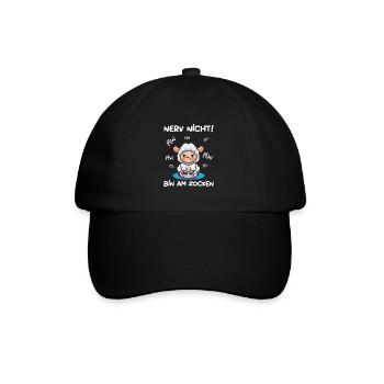 Bin am Zocken Gaming Schaf - Baseballkappe - Schwarz/Schwarz - Vorne